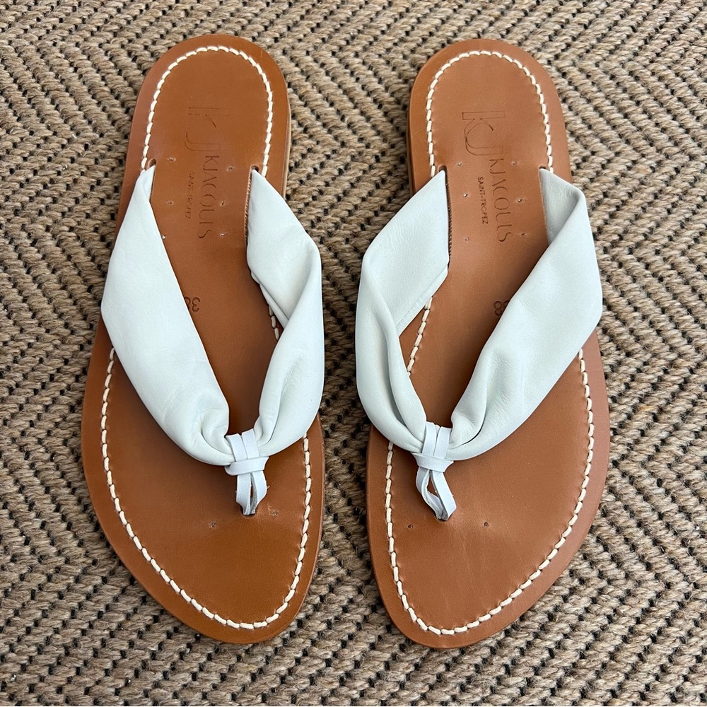 K Jacques White Leather Thong Sandals